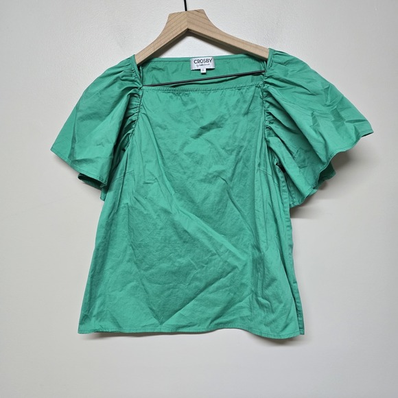 Crosby‎ Mollie Burch Kelly Green Square Neck Cotton Blouse Campbell Top Sz S - Picture 2 of 7